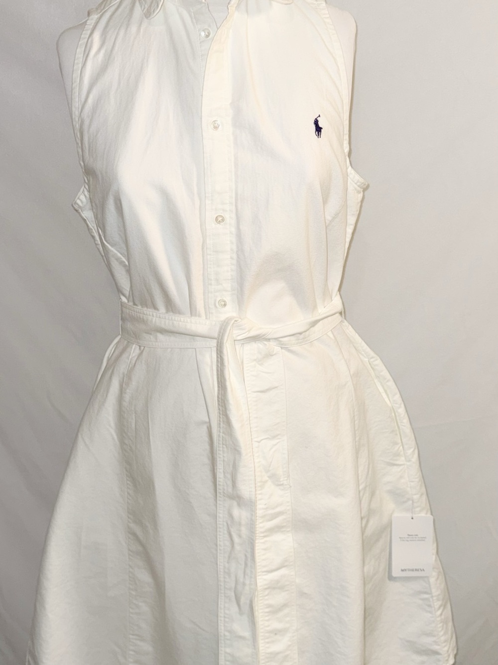 Polo Ralph Lauren White Cotton Sleeveless Belted Shirt Dress NWT Size 14